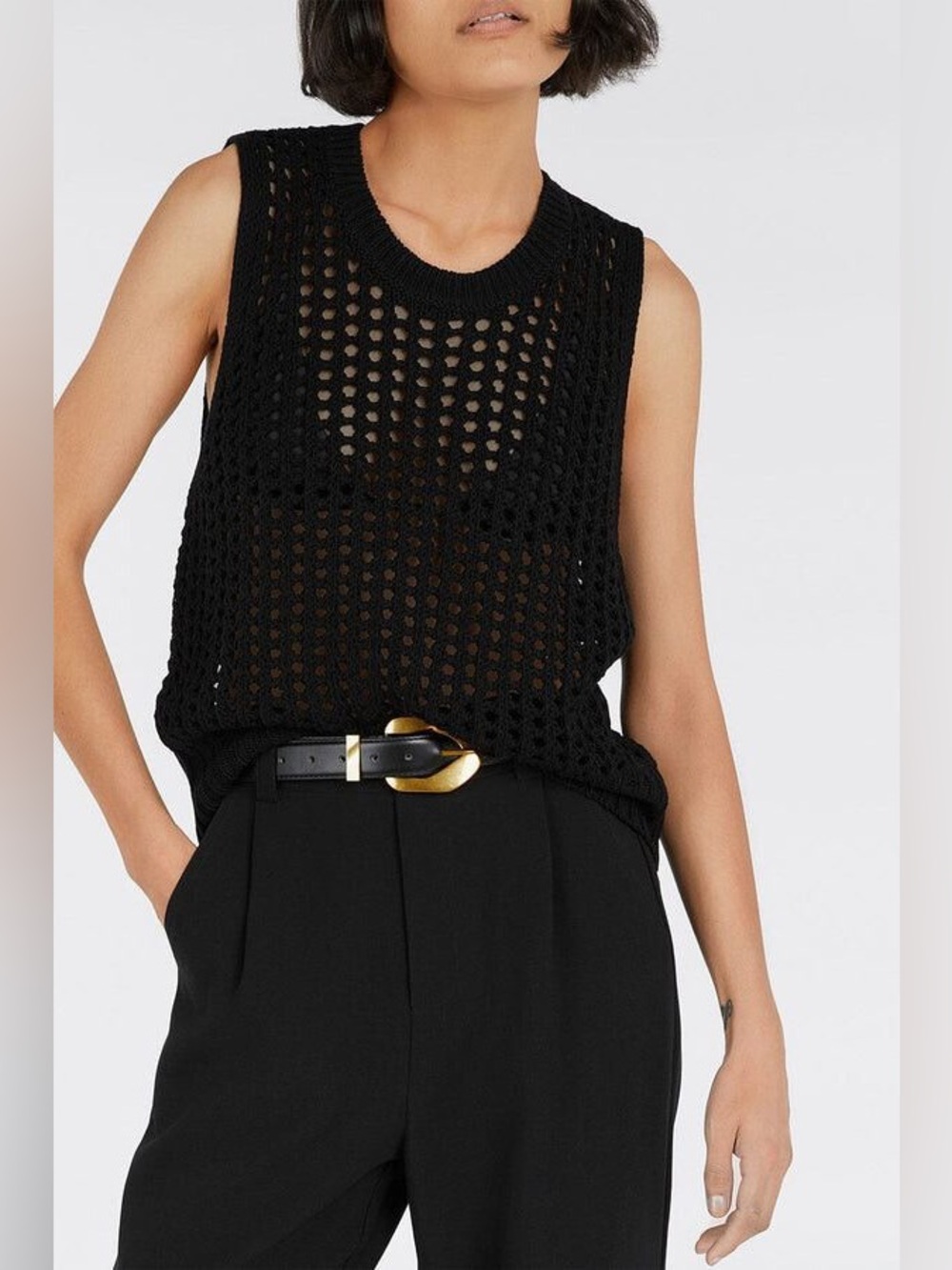 DISSH XS black crochet knit sleeveless top